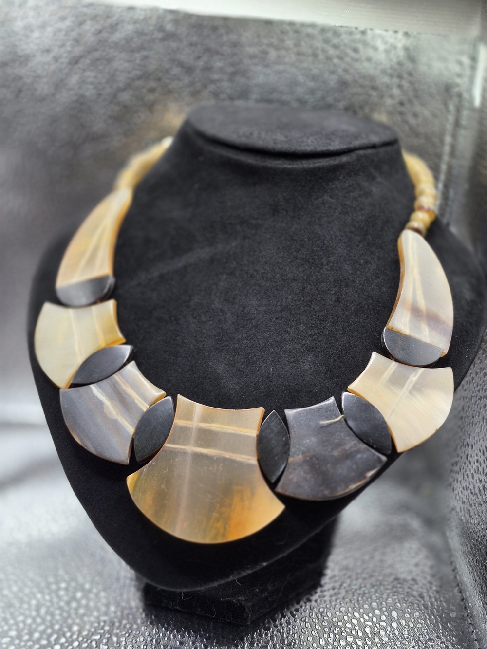 Handcrafted Multi Brown Genuine Buffalo Horn Graduated Statement Necklace